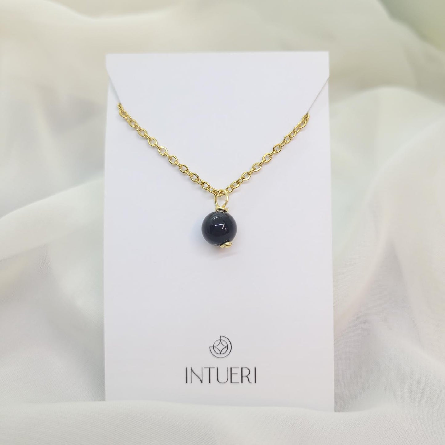 Collar Acero Esfera Onix 6mm