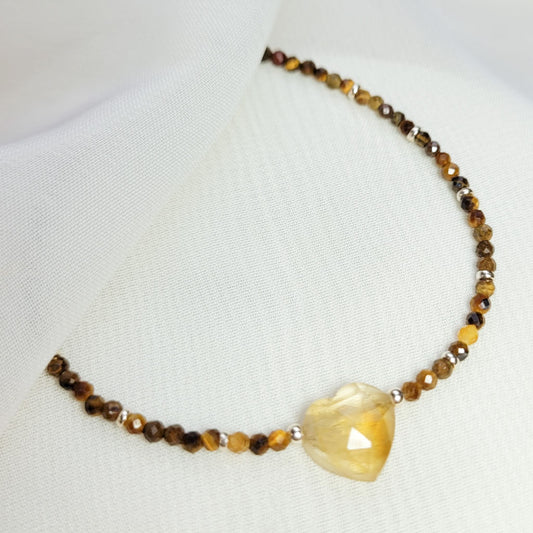 Pulsera Corazón Citrino y Ojo de tigre