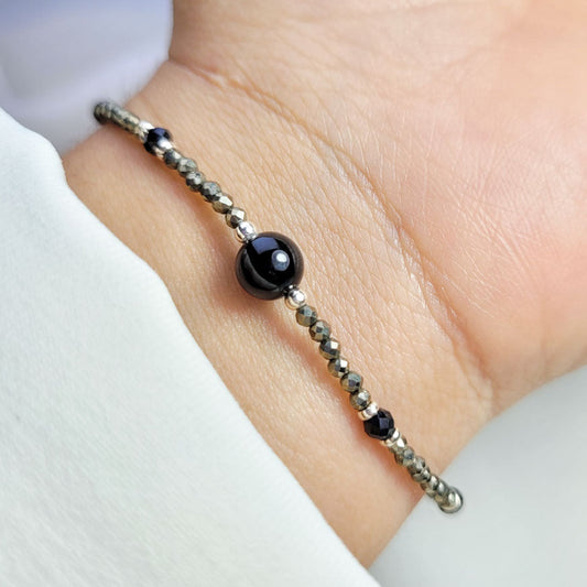 Pulsera Bolita Turmalina negra y pirita