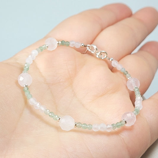 Pulsera Cuarzo Rosa y Aventurina Verde