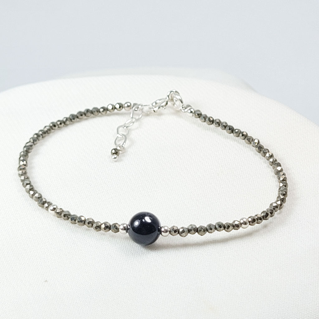 Pulsera Bolita Turmalina negra y pirita 2