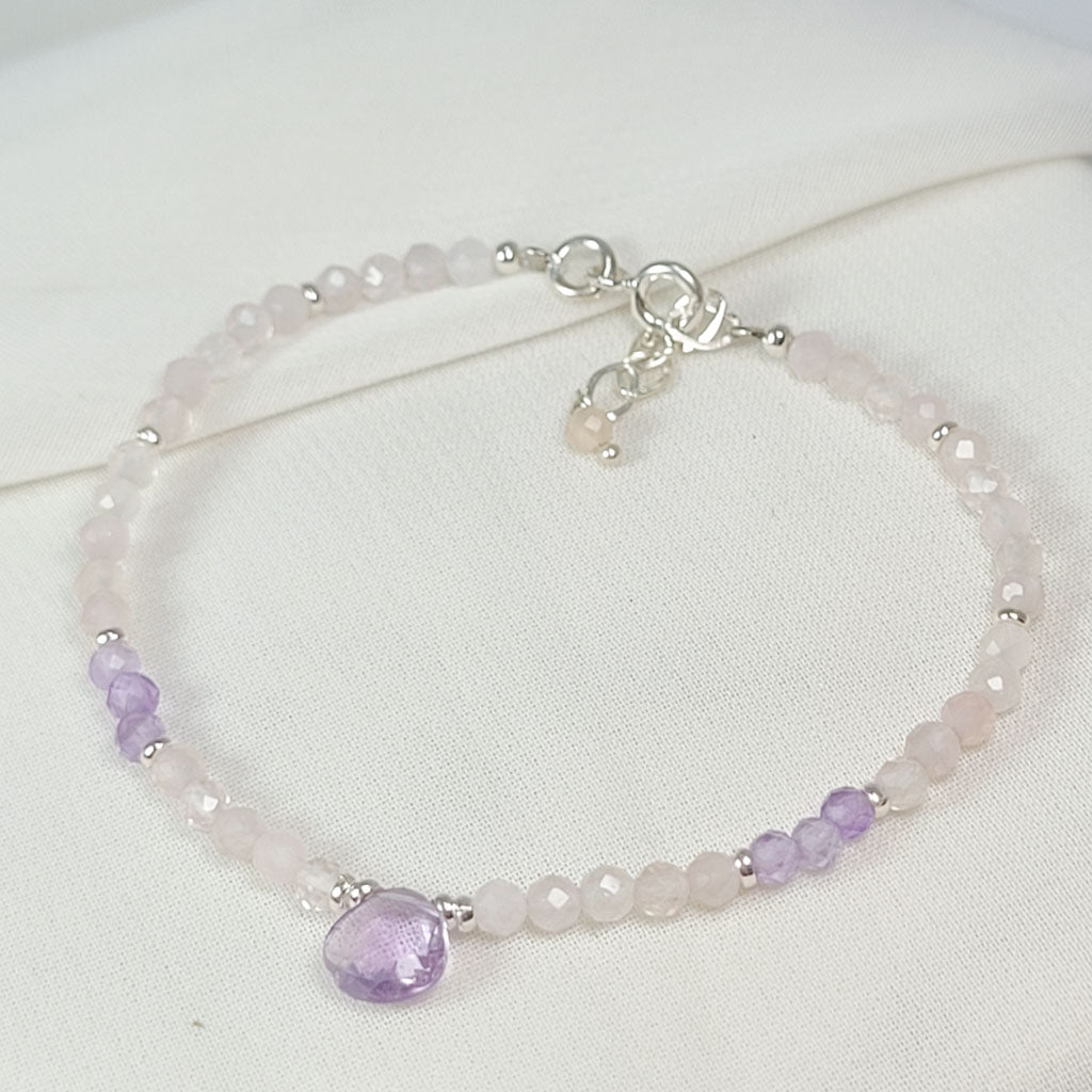 Pulsera Gotita Amatista y Cuarzo Rosa