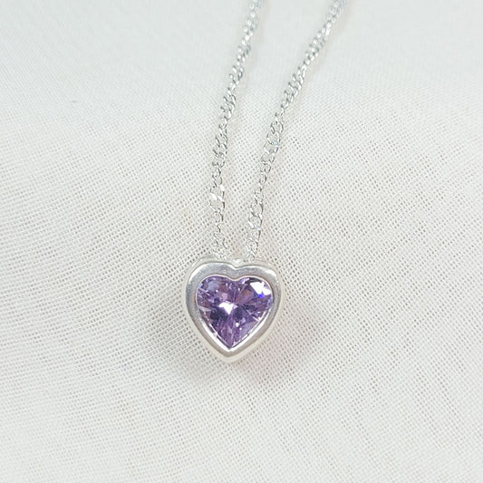 Collar Plata Corazón zircón morado