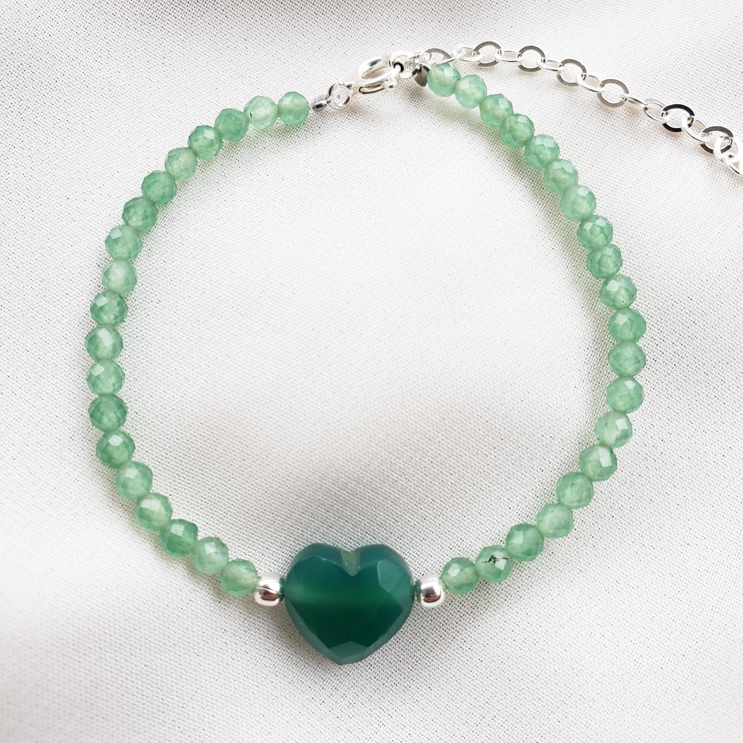 Pulsera Corazón Onix Verde plata