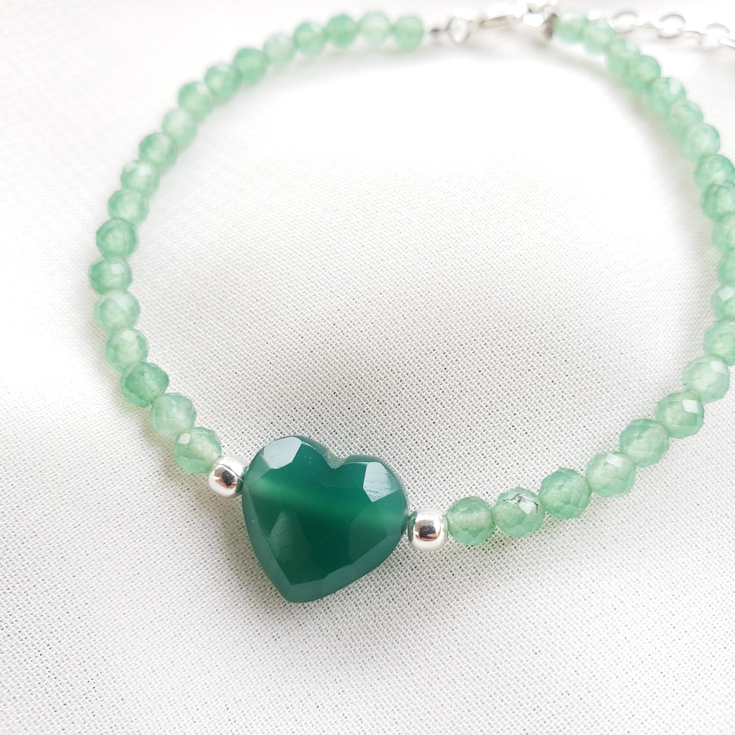 Pulsera Corazón Onix Verde plata