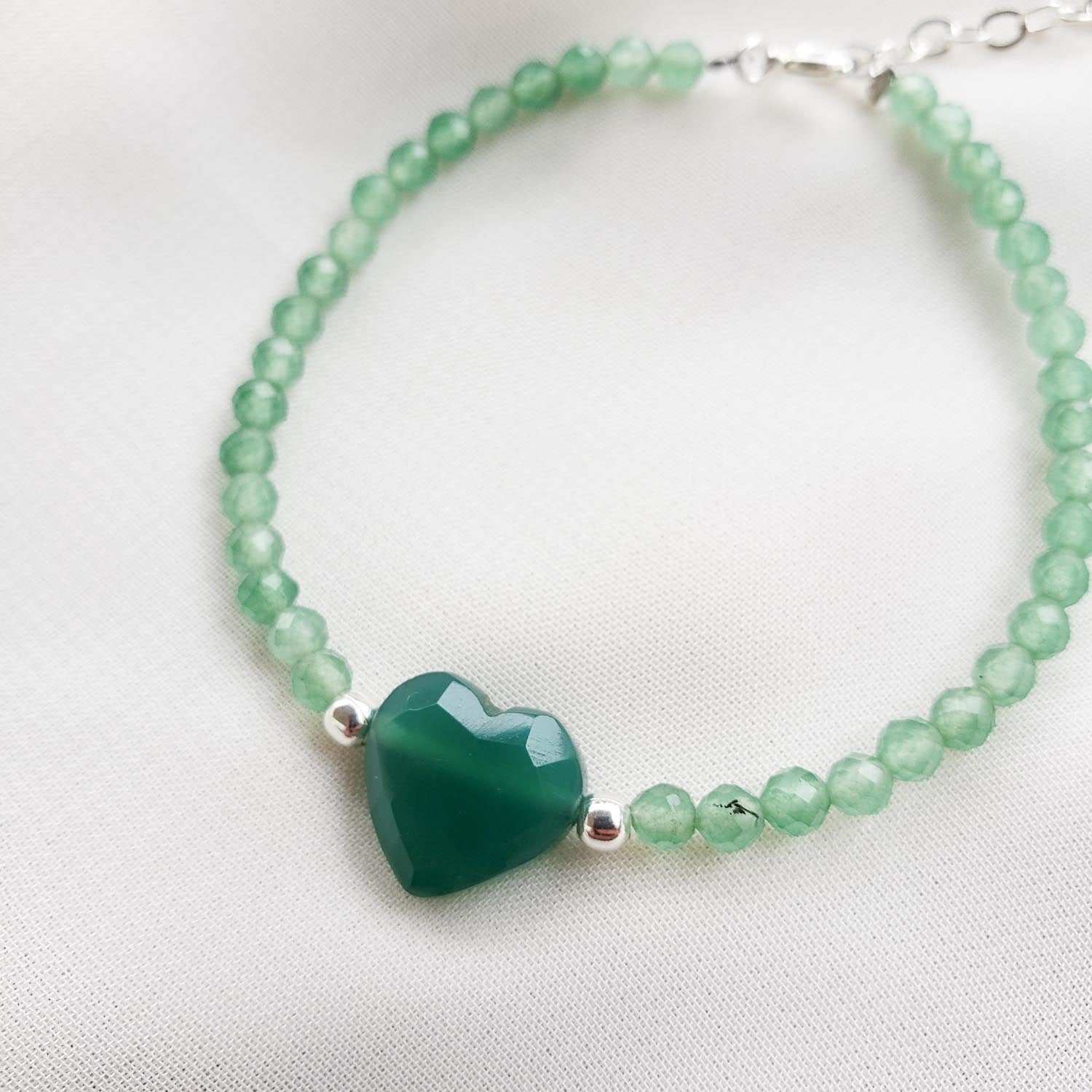 Pulsera Corazón Onix Verde plata