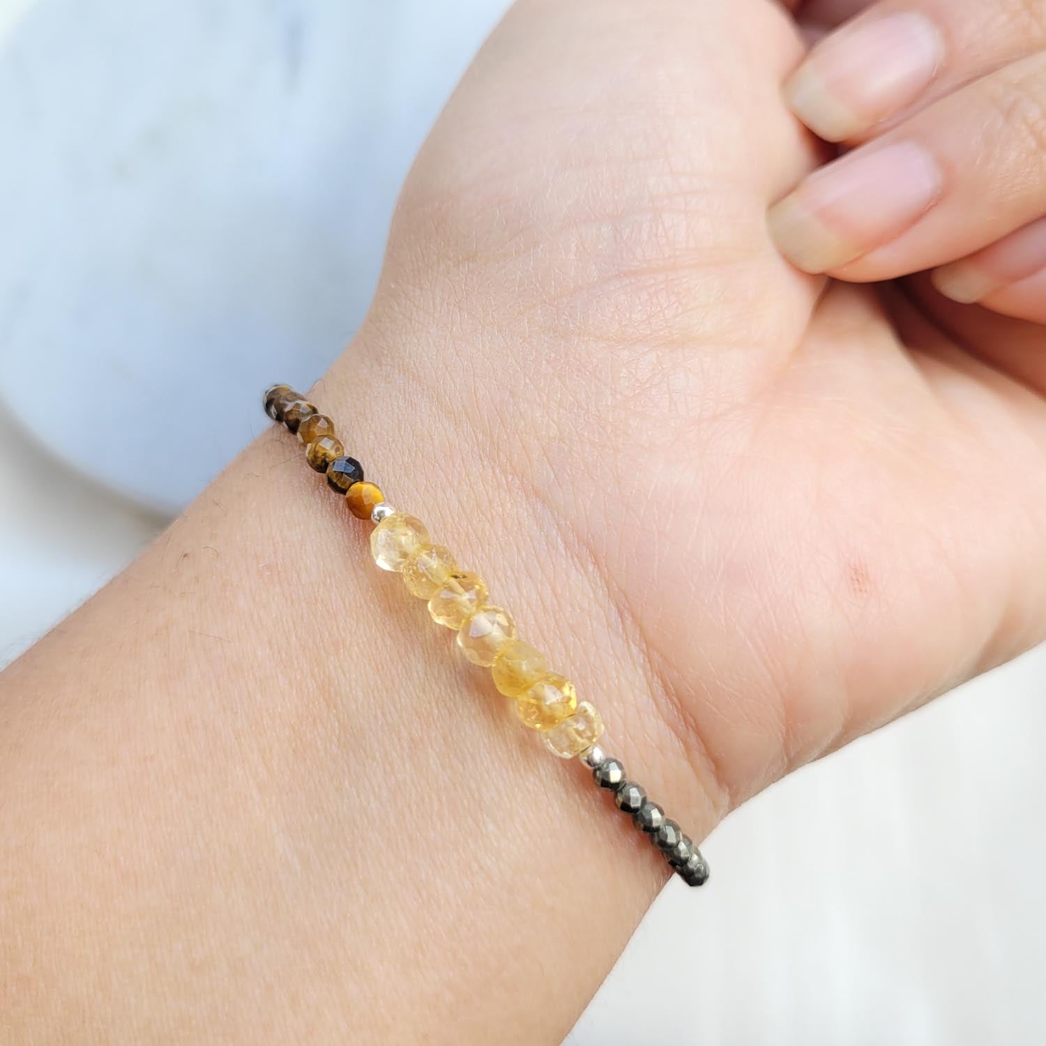 Pulsera Ale - Citrino, Pirita y Ojo de tigre