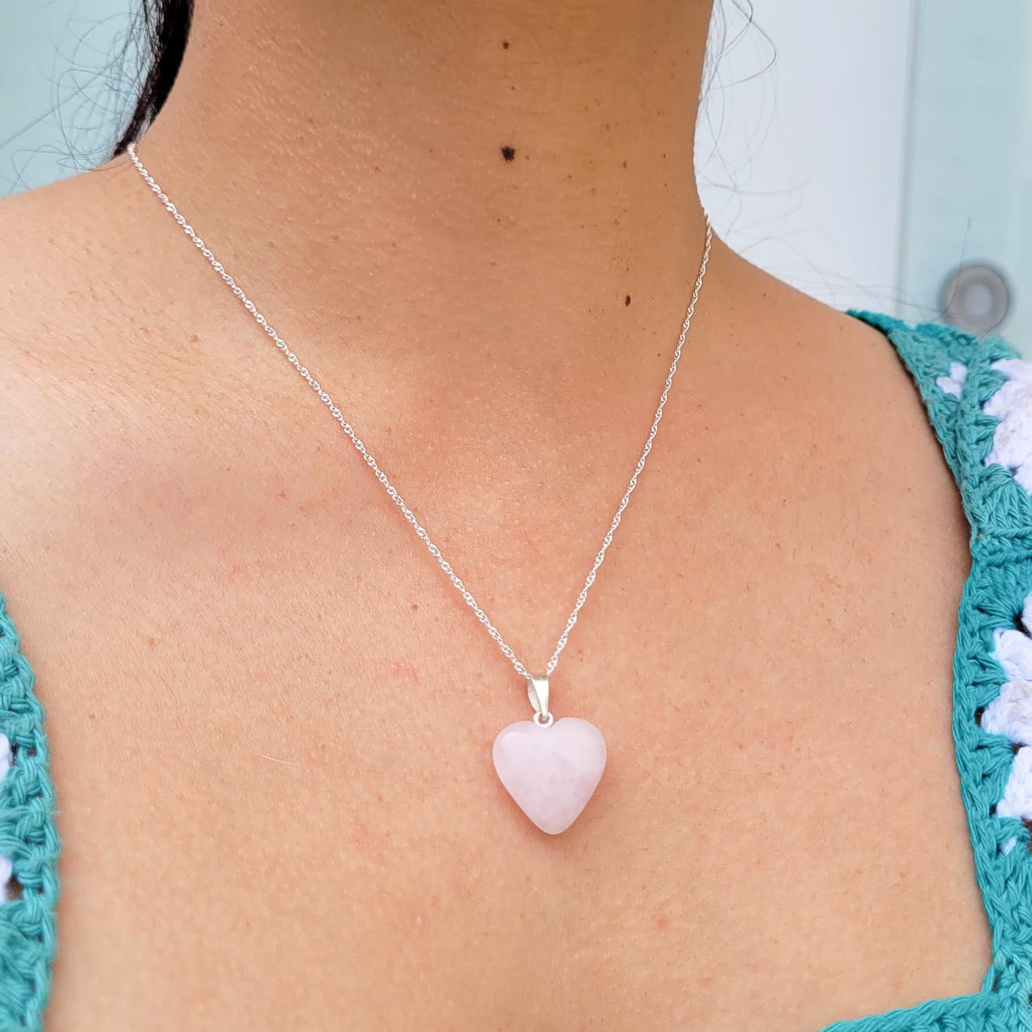 Collar Corazón Cuarzo Rosa 1.5cm