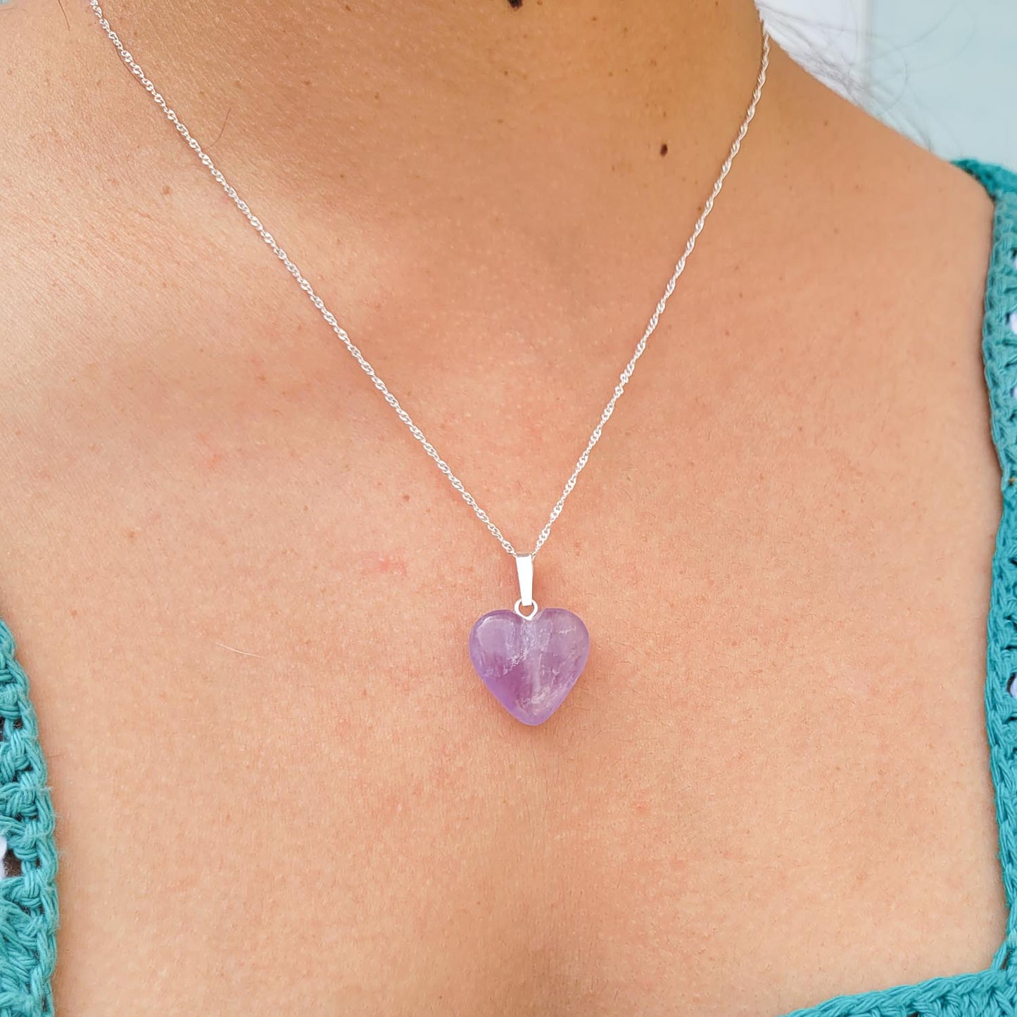 Collar Corazón Amatista - 2cm