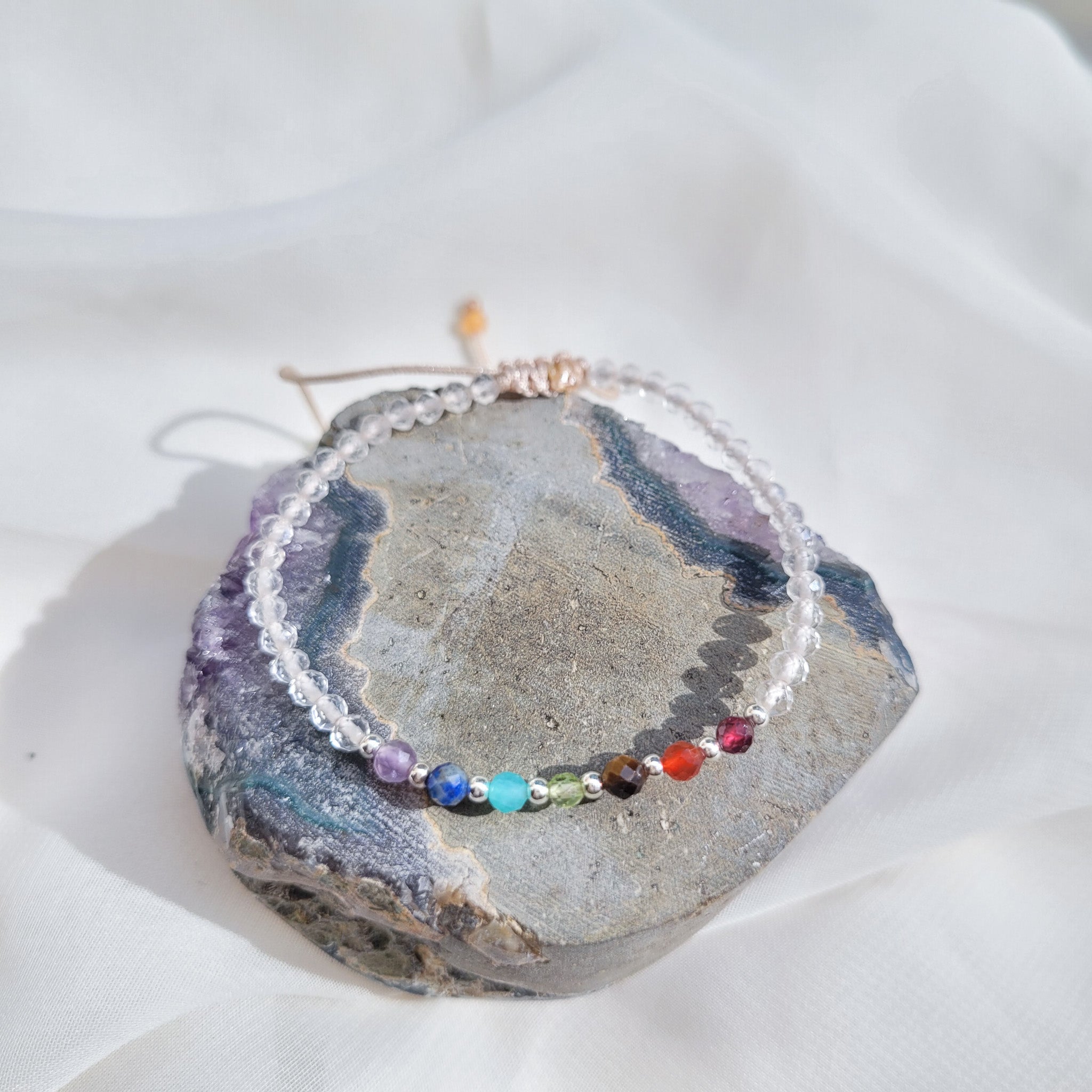 Pulsera 7 chacras tejida Cuarzo Cristal