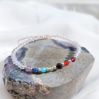 Pulsera 7 chacras tejida Cuarzo Cristal