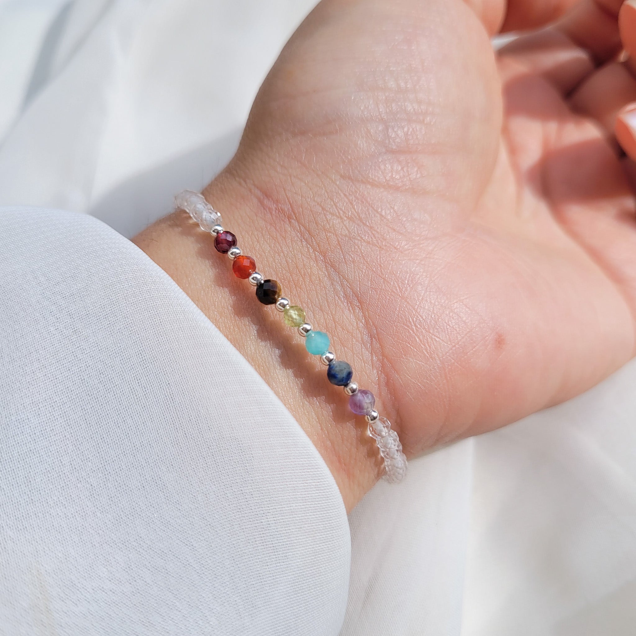 Pulsera 7 chacras tejida Cuarzo Cristal