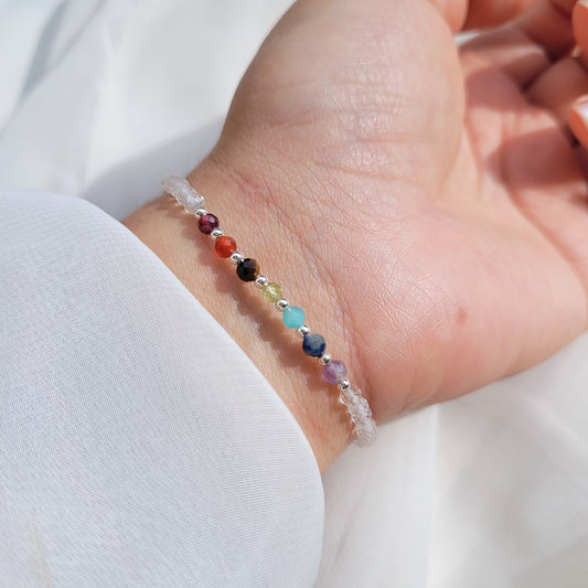Pulsera 7 chacras tejida Cuarzo Cristal