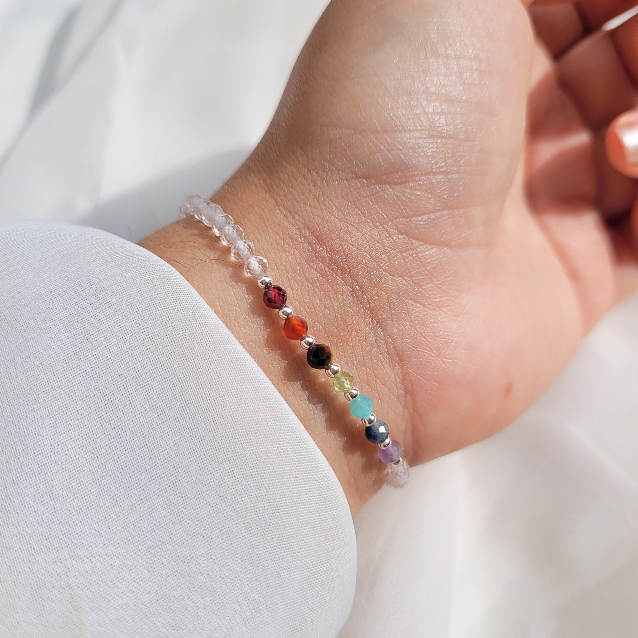 Pulsera 7 chacras tejida Cuarzo Cristal