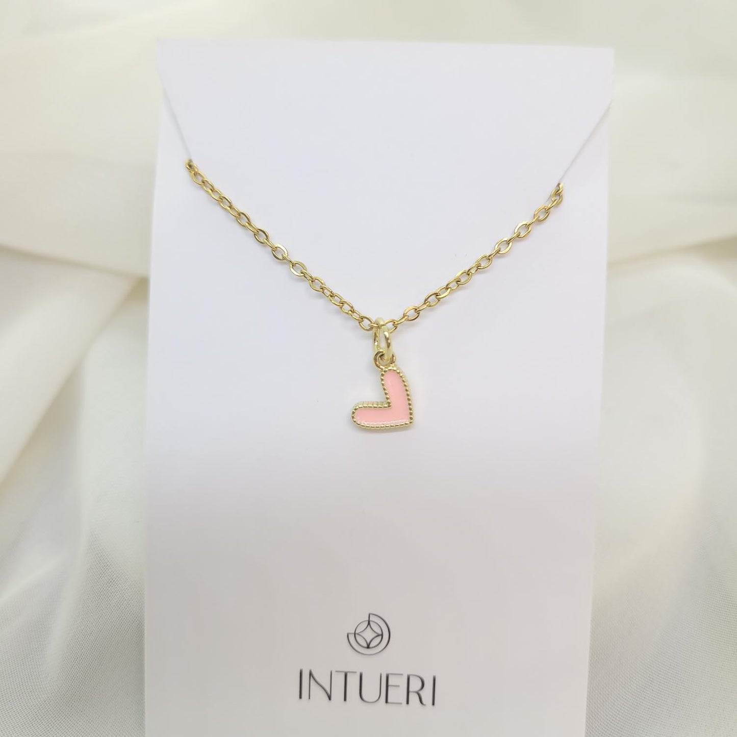 Collar Acero Mini Corazon rosa