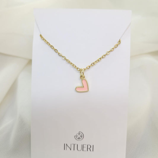 Collar Acero Mini Corazon rosa