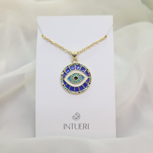 Collar Acero Ojo Circulo Azul 2cm