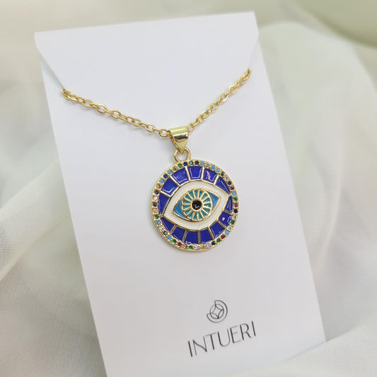 Collar Acero Ojo Circulo Azul 2cm