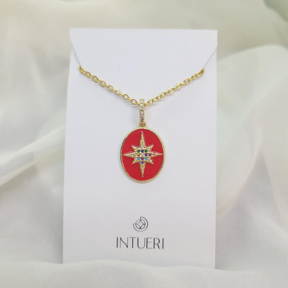 Collar Acero Estrella del Norte Rojo