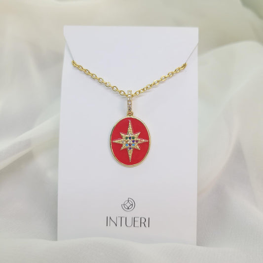 Collar Acero Estrella del Norte Rojo