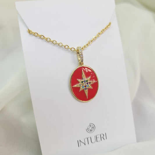 Collar Acero Estrella del Norte Rojo