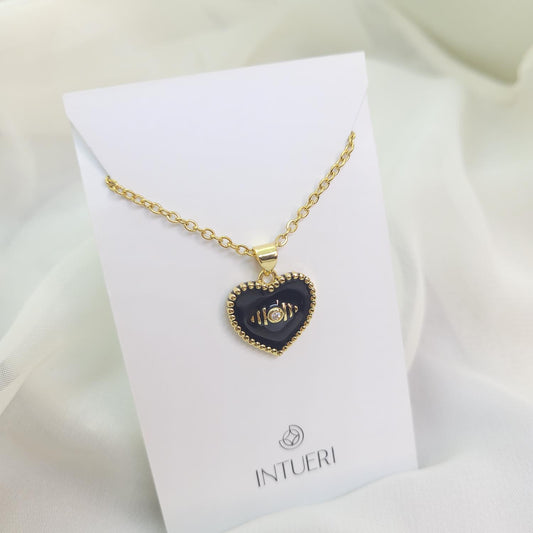 Collar Acero Corazon con Punto Negro