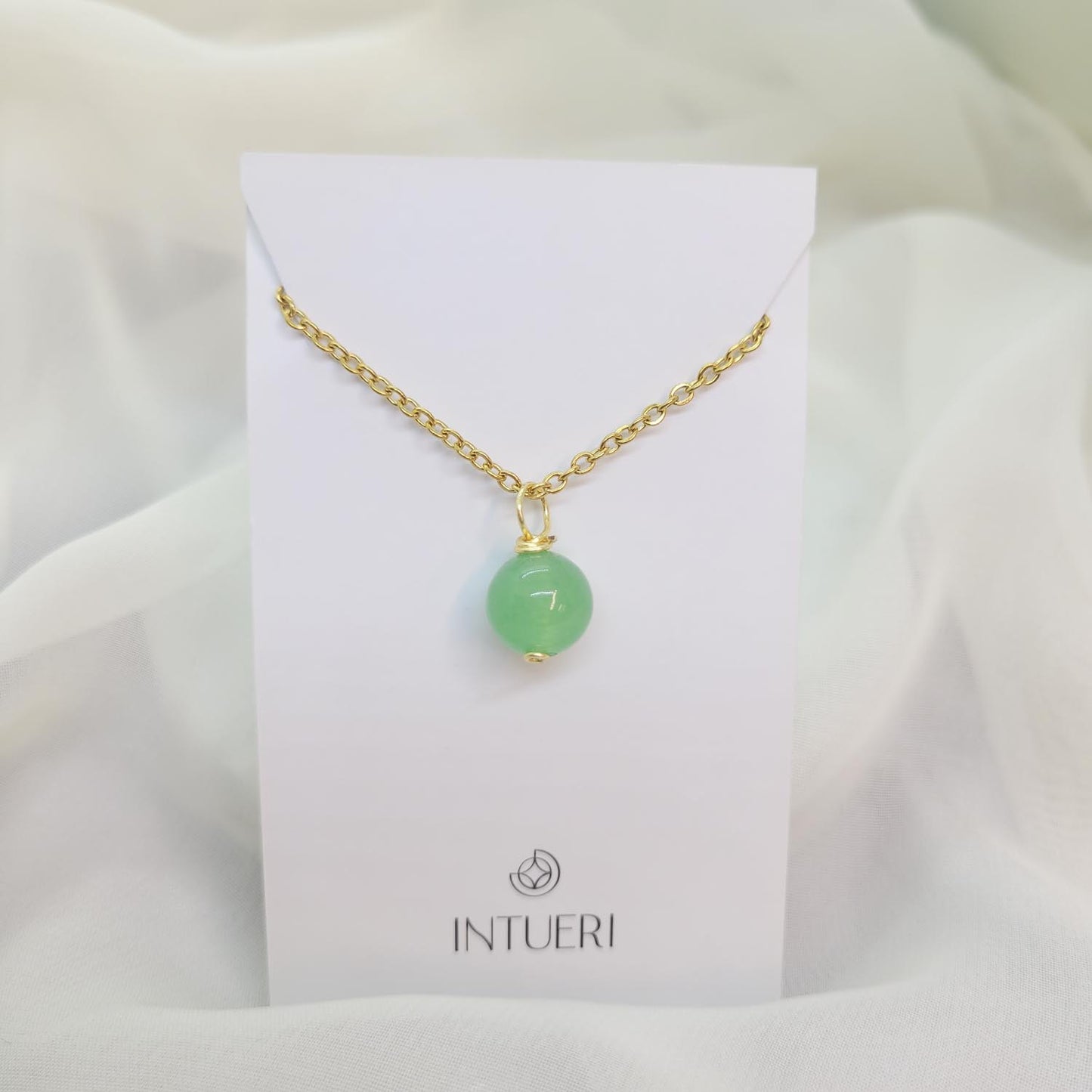 Collar Acero Esfera Aventurina Verde 10mm