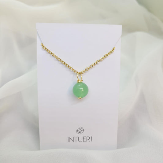 Collar Acero Esfera Aventurina Verde 10mm