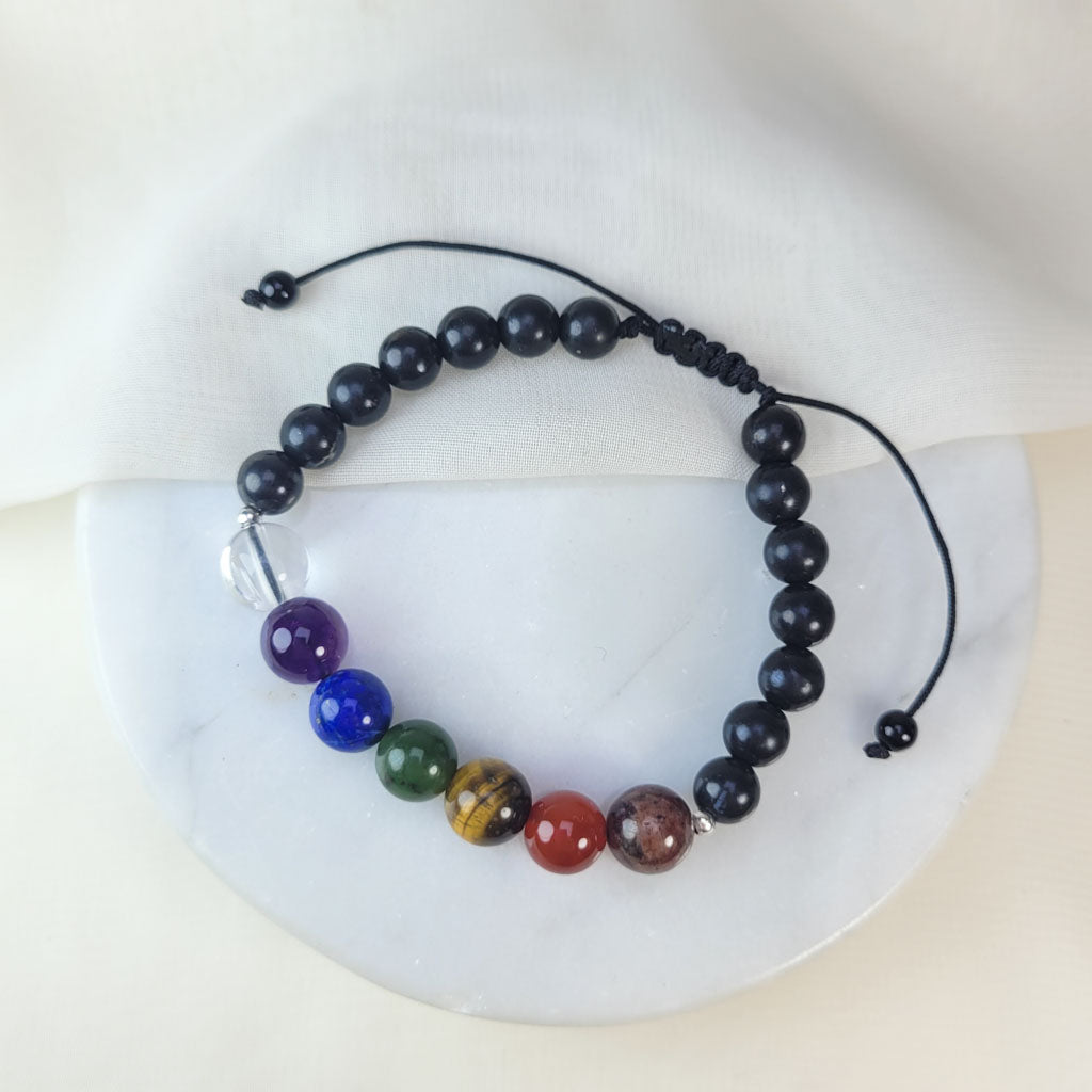 Pulsera siete chacra con Shunguita 8mm