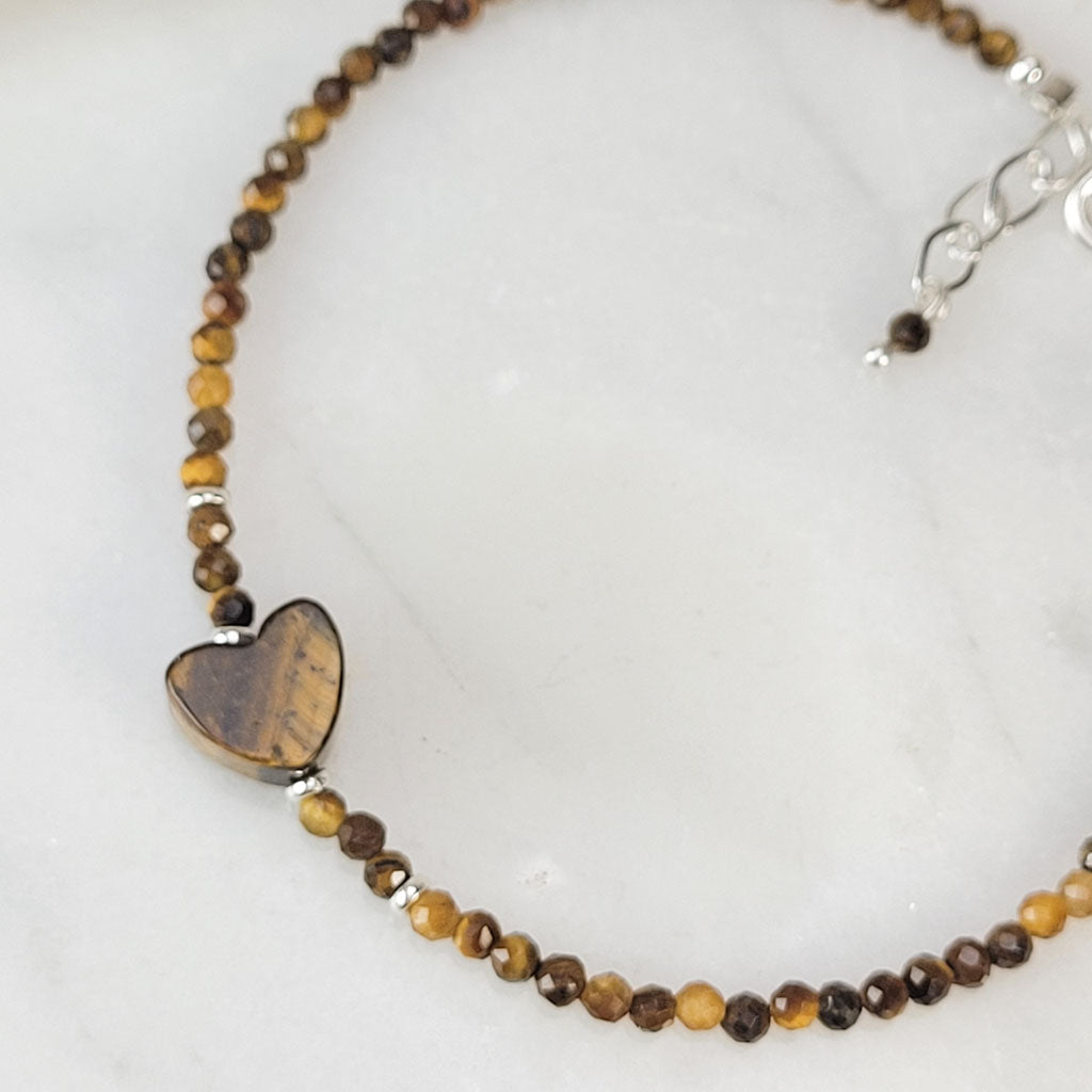 Pulsera Corazon Ojo de tigre 2mm