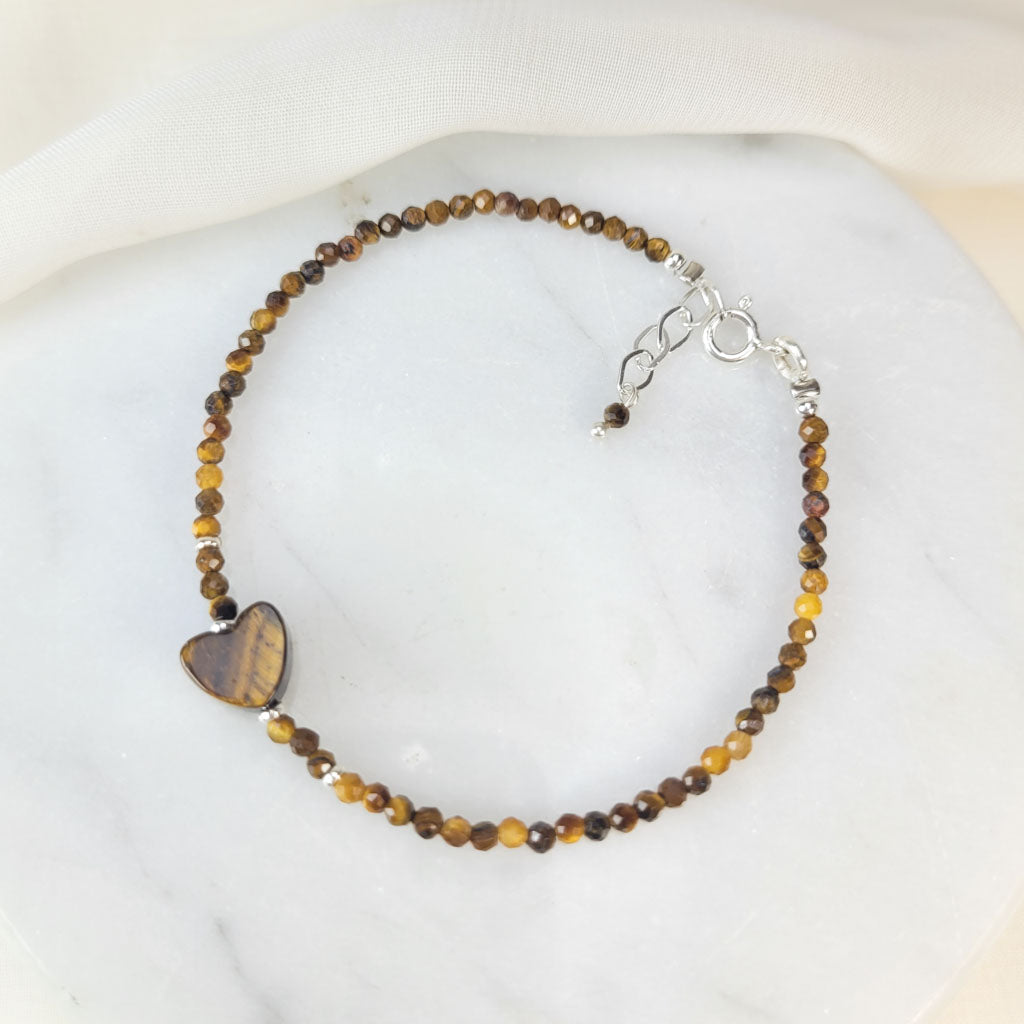 Pulsera Corazon Ojo de tigre 2mm