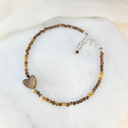 Pulsera Corazon Ojo de tigre 2mm