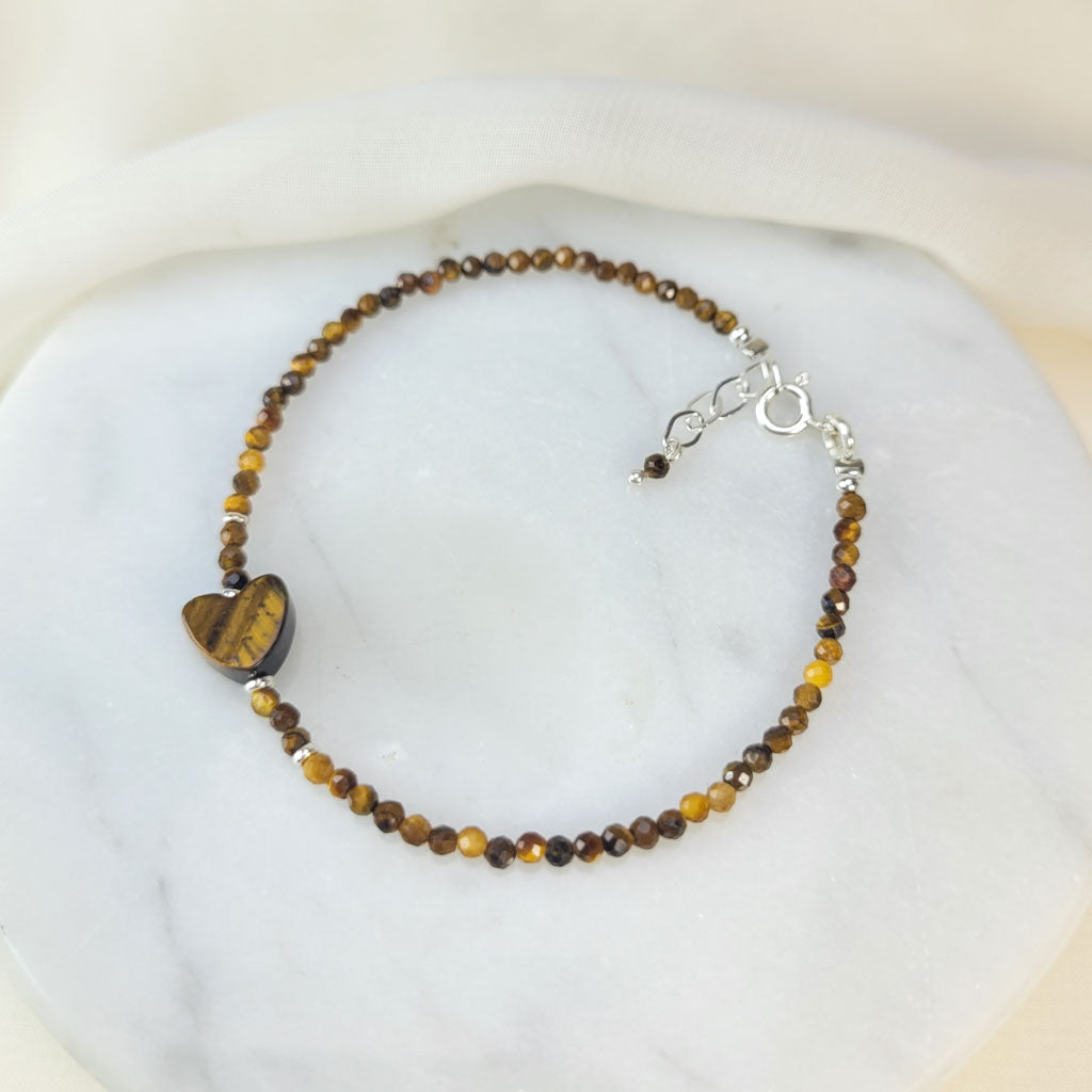 Pulsera Corazon Ojo de tigre 2mm
