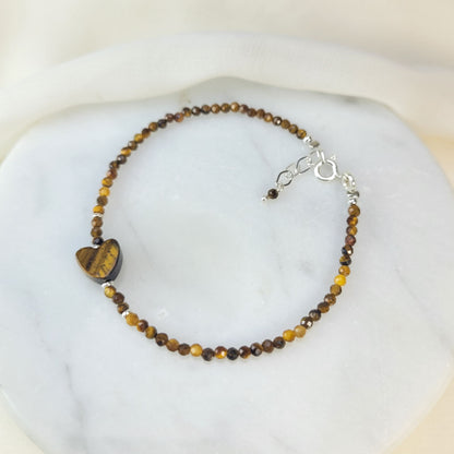 Pulsera Corazon Ojo de tigre 2mm