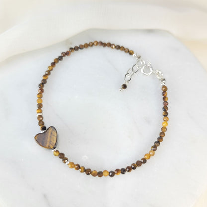 Pulsera Corazon Ojo de tigre 2mm