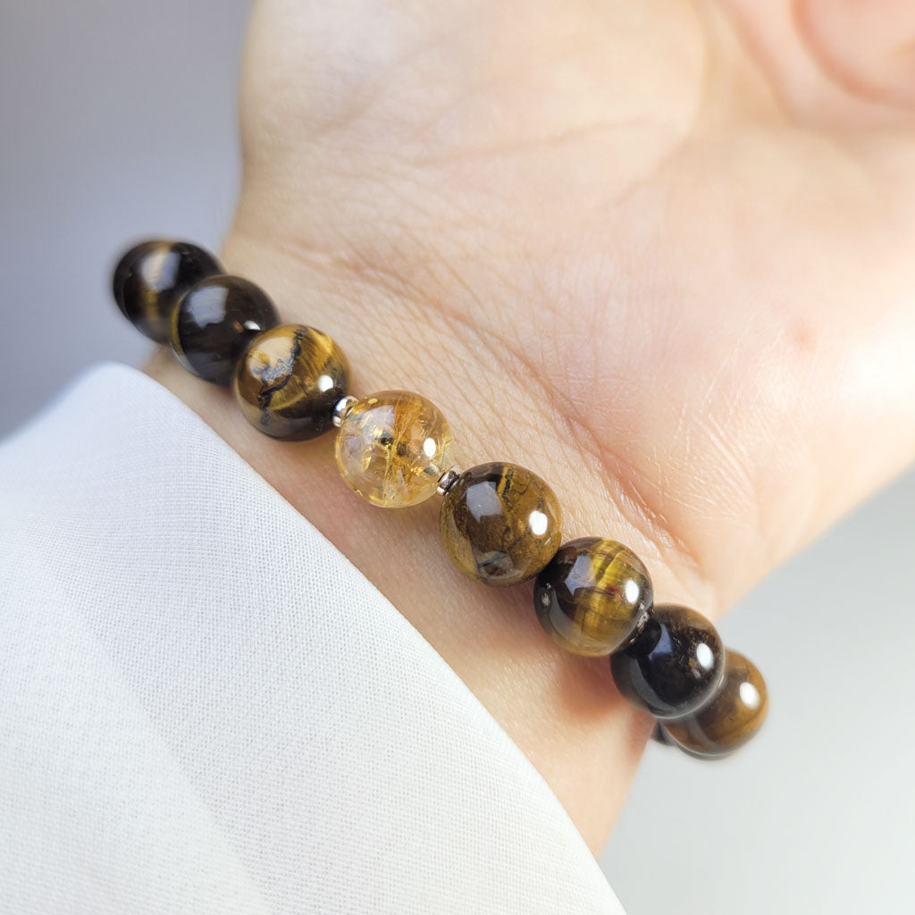 Pulsera Ojo de tigre y Citrino 8mm