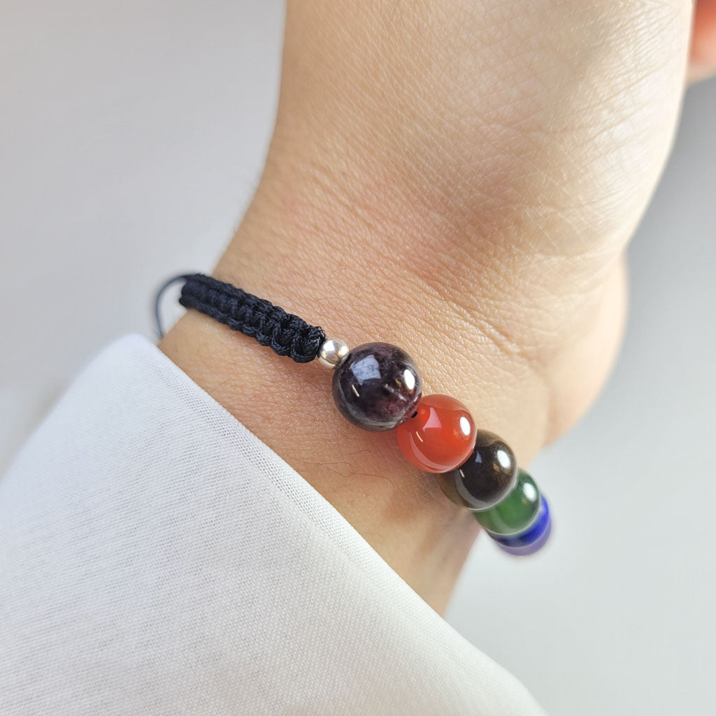 Pulsera siete chacra 8mm tejida