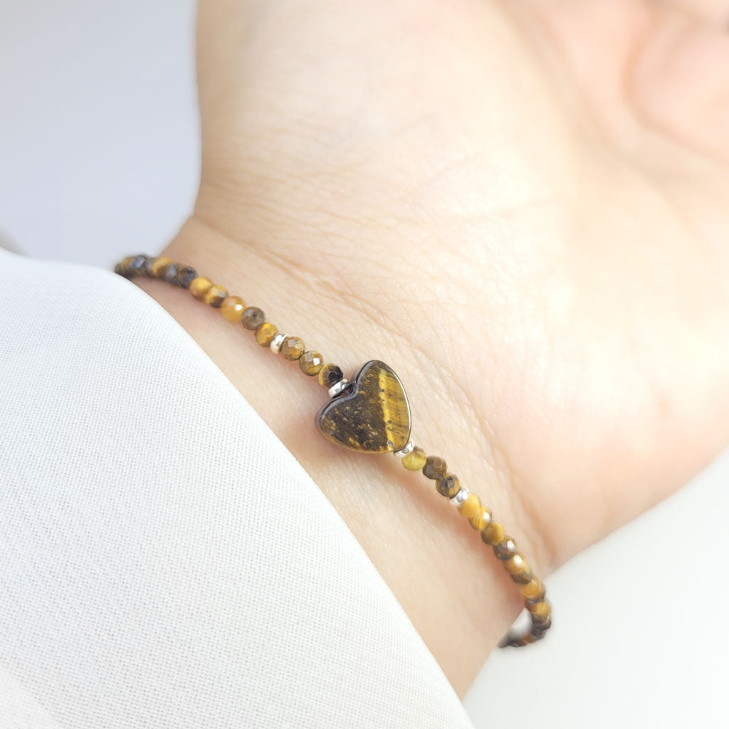 Pulsera Corazon Ojo de tigre 2mm