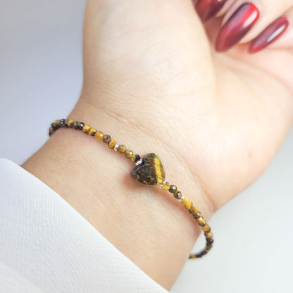 Pulsera Corazon Ojo de tigre 2mm