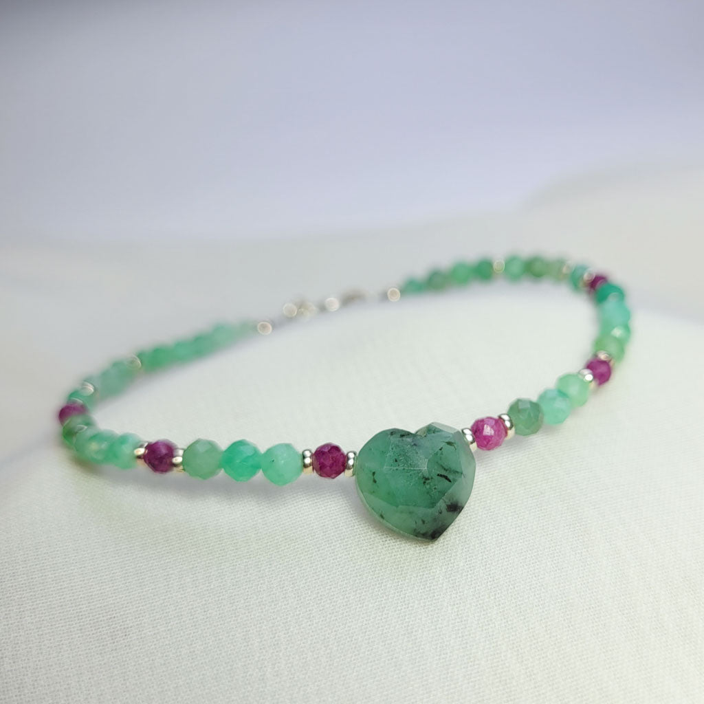 Pulsera Corazón Esmeralda y Rubí