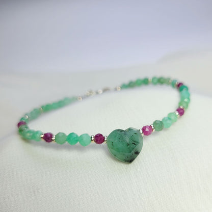 Pulsera Corazón Esmeralda y Rubí