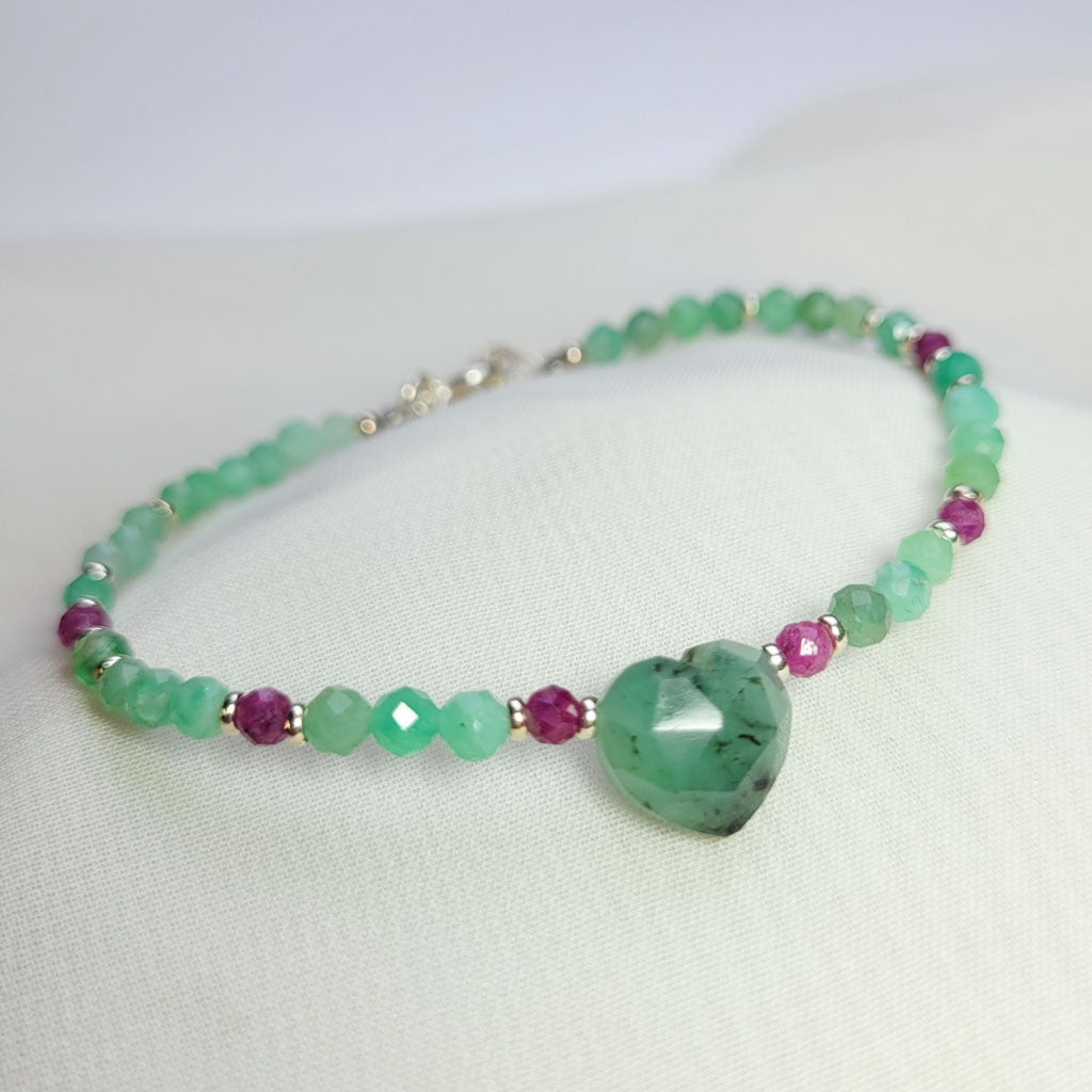 Pulsera Corazón Esmeralda y Rubí