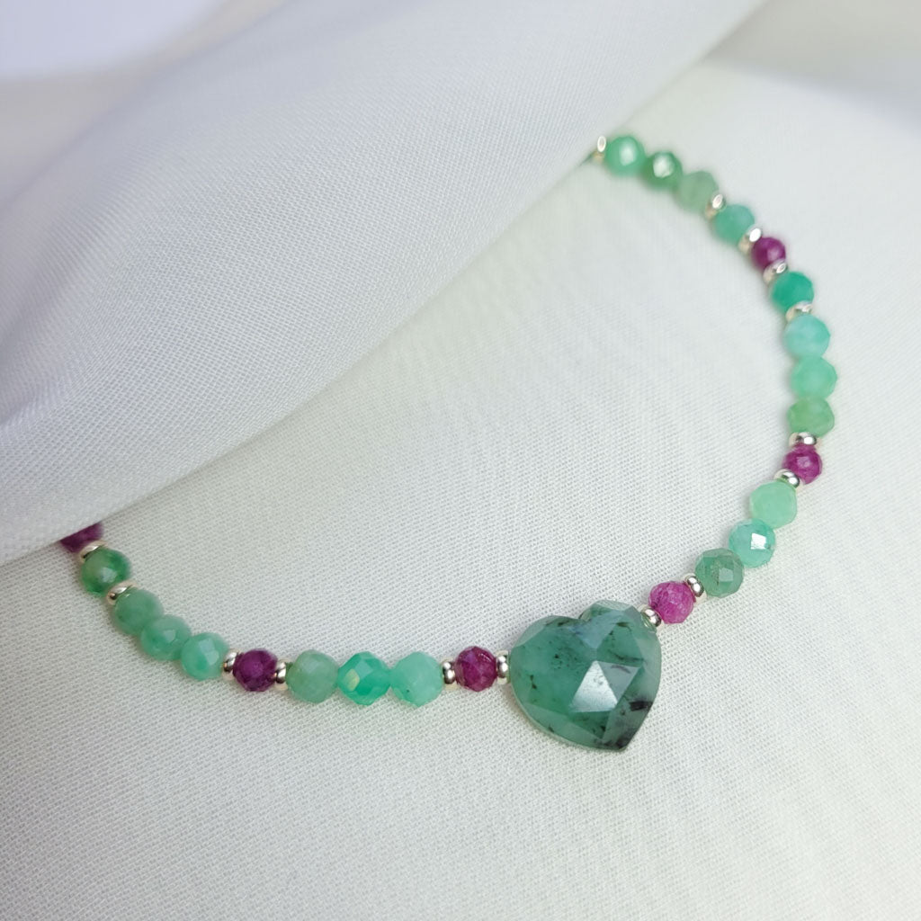 Pulsera Corazón Esmeralda y Rubí