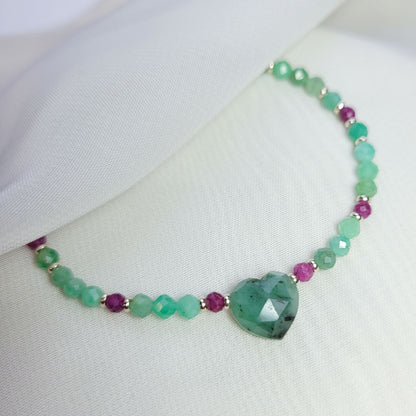 Pulsera Corazón Esmeralda y Rubí