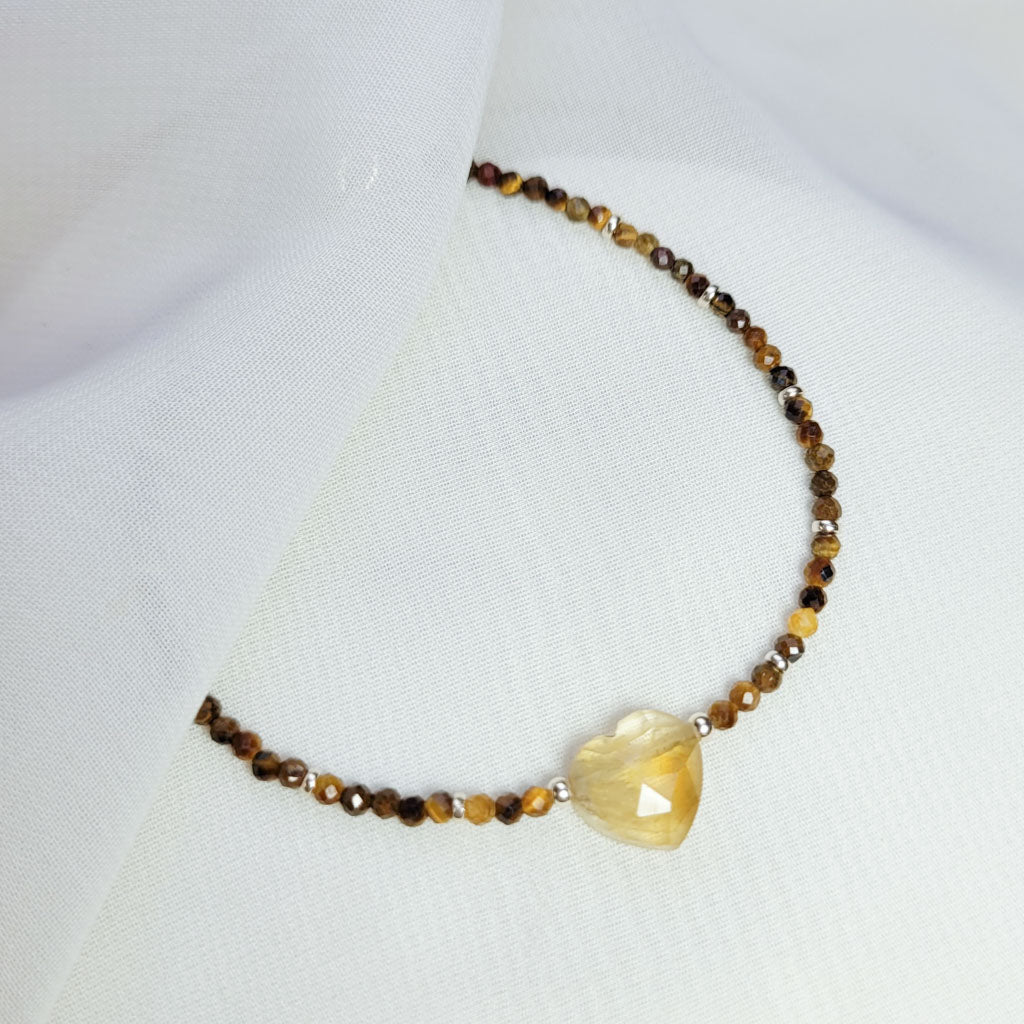 Pulsera Corazón Citrino y Ojo de tigre