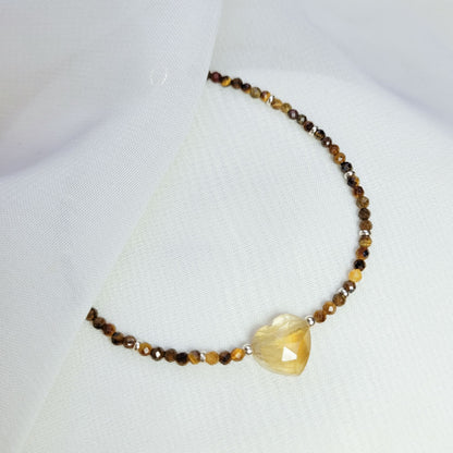 Pulsera Corazón Citrino y Ojo de tigre