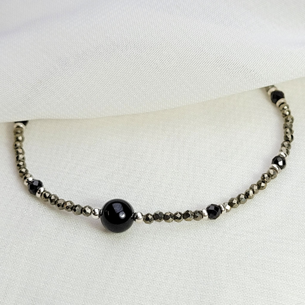 Pulsera Bolita Turmalina negra y pirita
