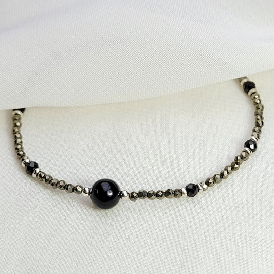 Pulsera Bolita Turmalina negra y pirita