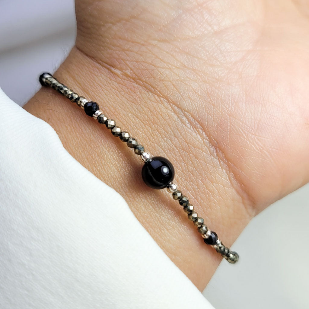 Pulsera Bolita Turmalina negra y pirita