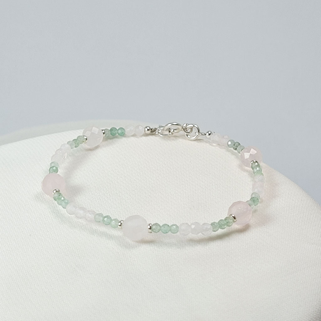 Pulsera Cuarzo Rosa y Aventurina Verde